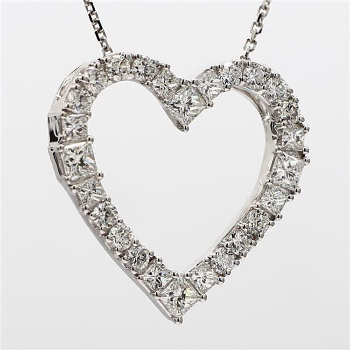 Women's Natural White Princess-Cut and Round Diamond 1.68 Carat TW White Gold Pendant For Sale