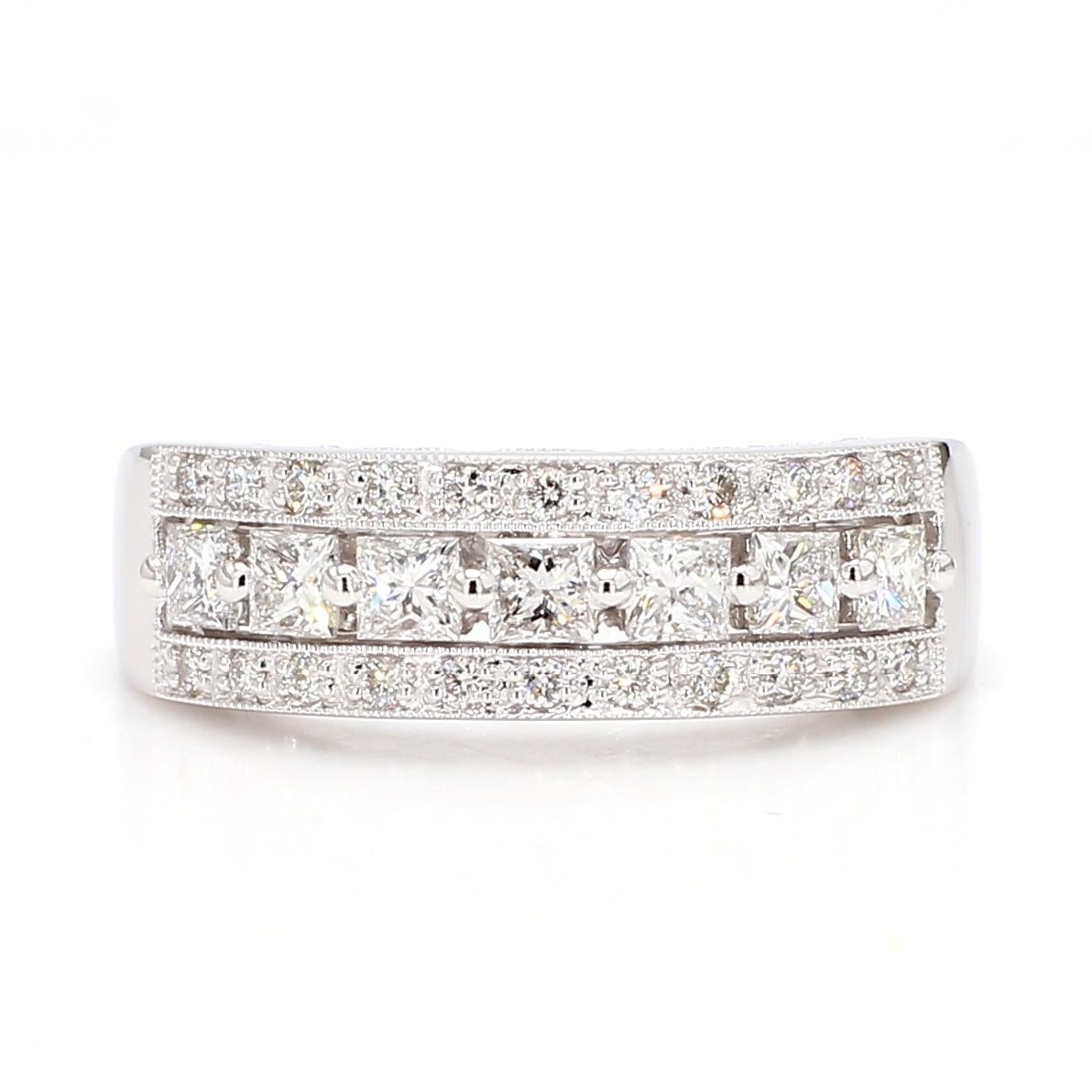 Contemporary Natural White Princess Diamond 0.86 Carat TW Gold Cocktail Band For Sale