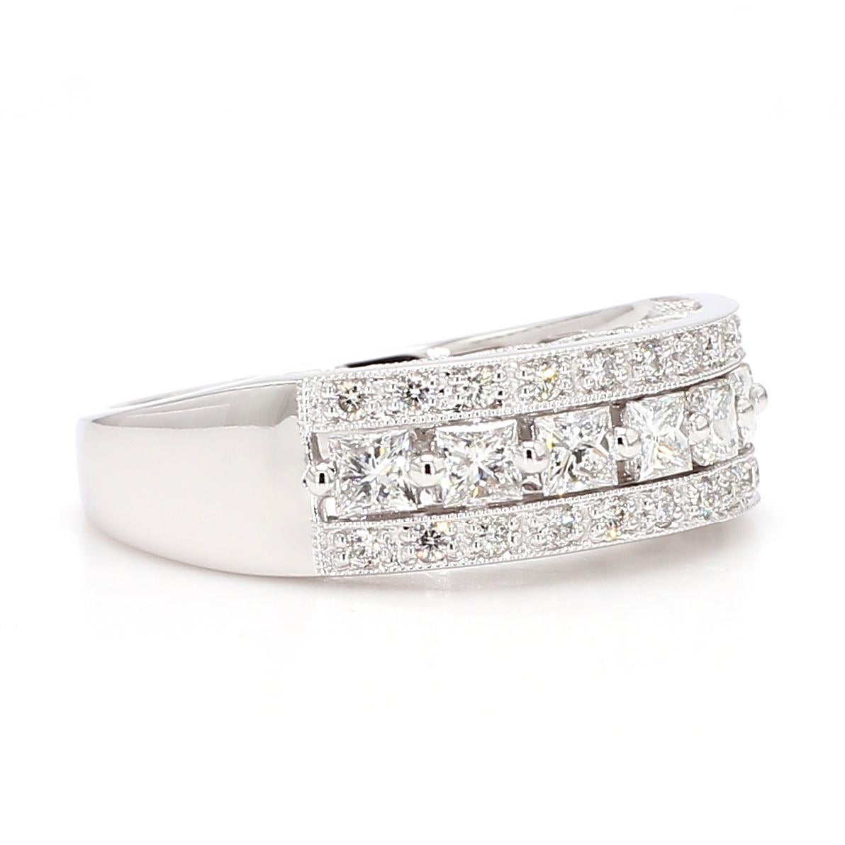 Princess Cut Natural White Princess Diamond 0.86 Carat TW Gold Cocktail Band For Sale