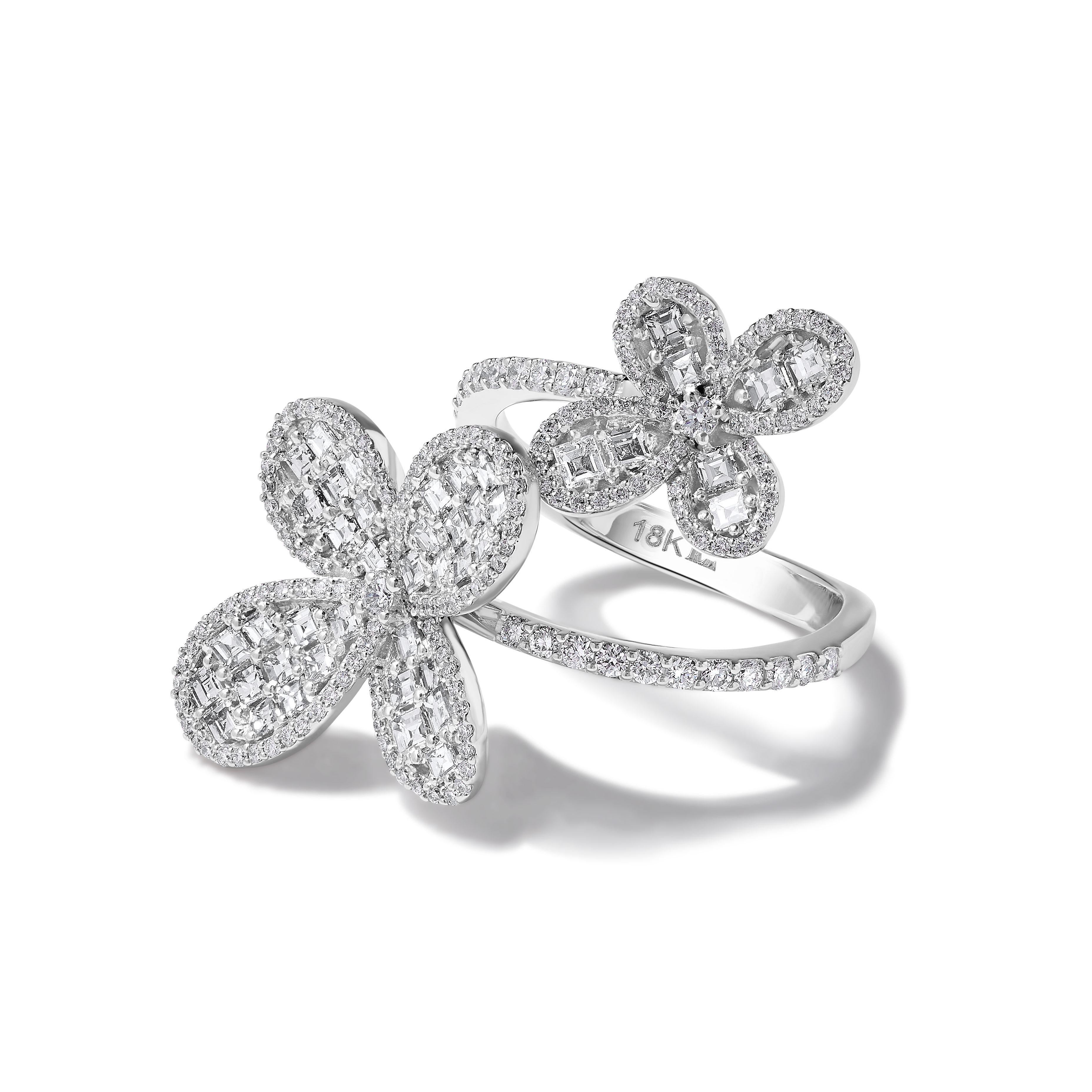 Cocktailring, natürlicher weißer Prinzessin-Diamant 2,36 Karat TW Weißgold (Carréschliff) im Angebot