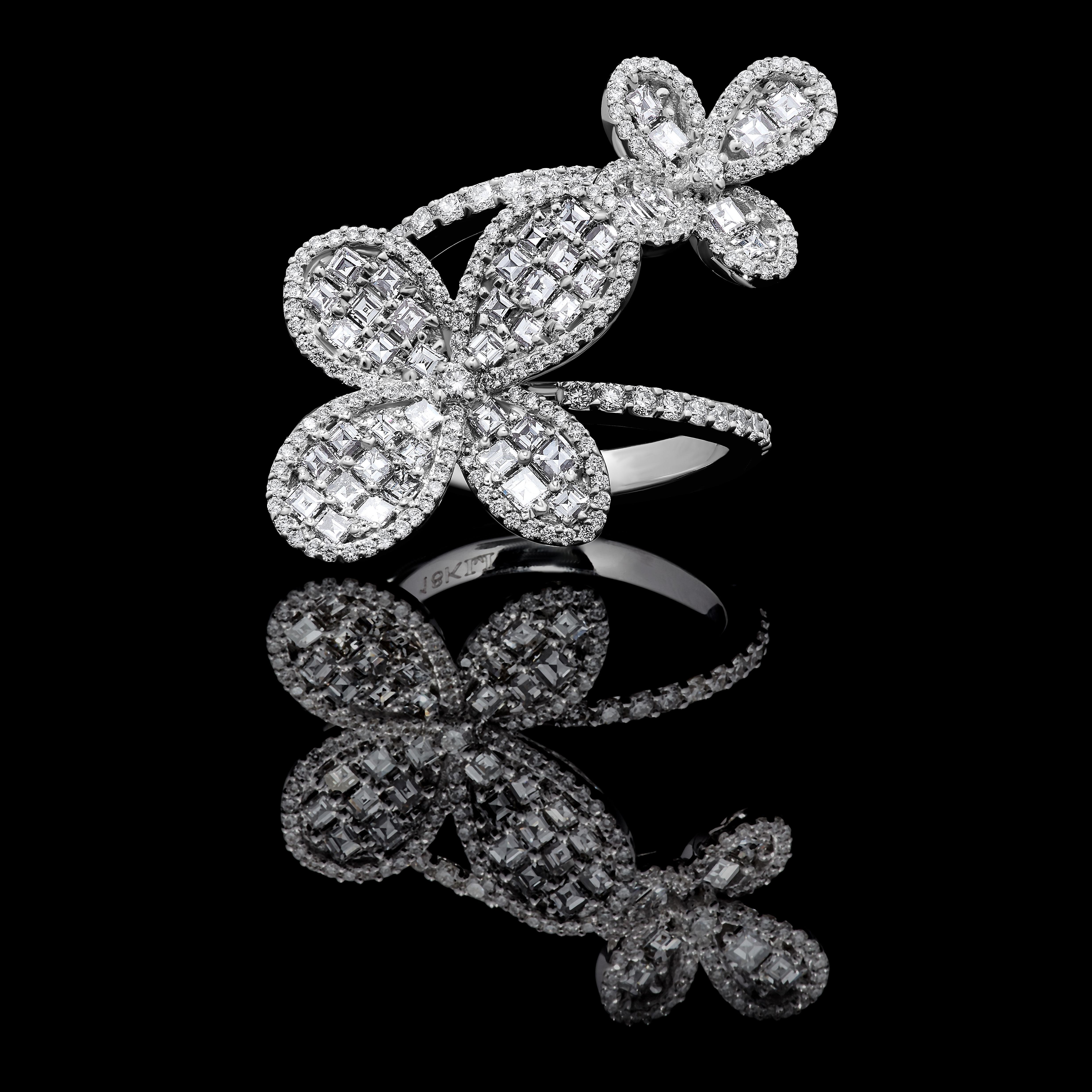 Cocktailring, natürlicher weißer Prinzessin-Diamant 2,36 Karat TW Weißgold Damen im Angebot