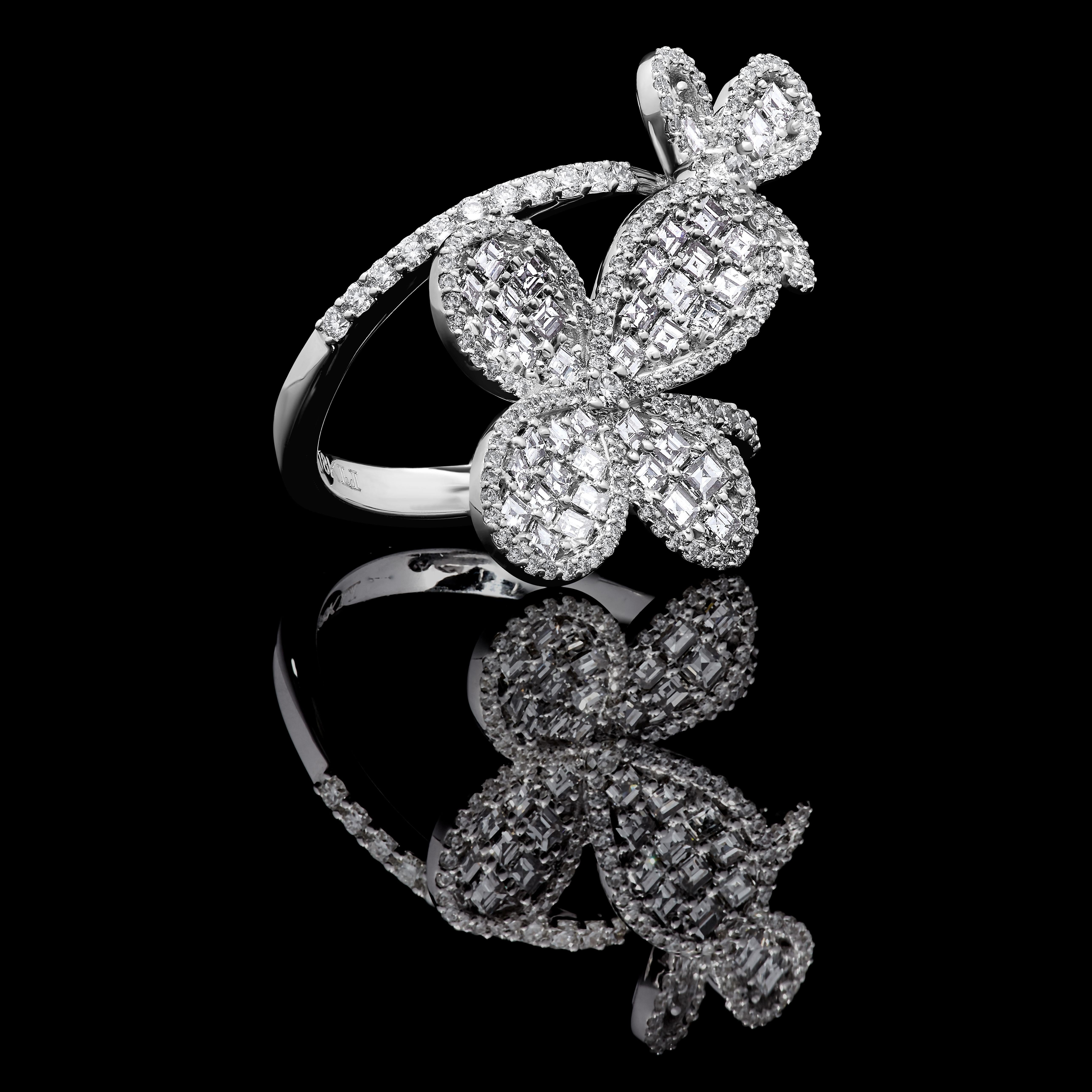 Cocktailring, natürlicher weißer Prinzessin-Diamant 2,36 Karat TW Weißgold im Angebot 1