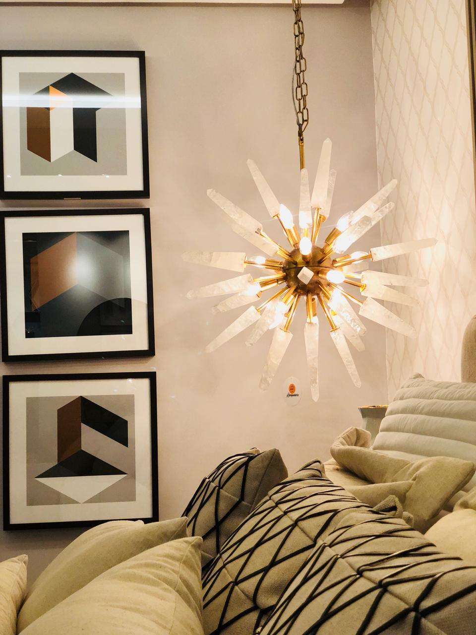 Modern Small Natural White Quartz Pendant Lamp by Aver  For Sale