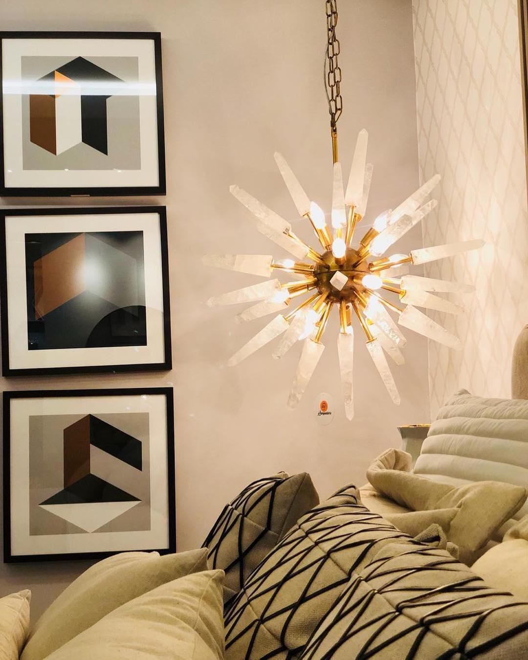 Brazilian Natural White Quartz Sputnik, Small Iconic Pendant Lamp