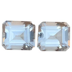 Natural White Quartz Step Emerald Cut 17.10 Ct Loose Gemstone Pair for Earrings