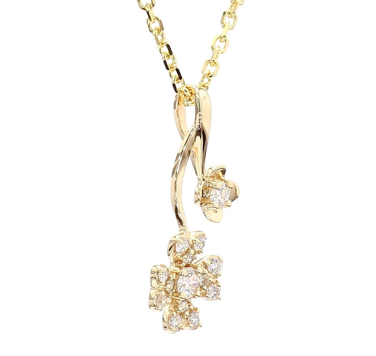 Taglio rotondo Ciondolo a goccia in oro giallo con diamante tondo bianco naturale da 0,20 carati TW in vendita