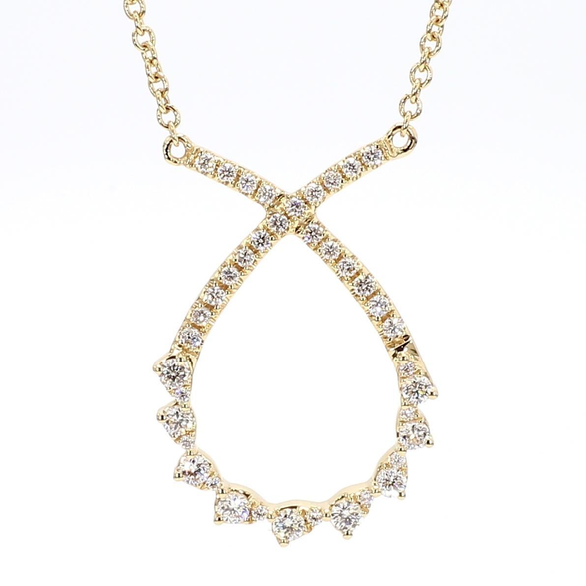 Contemporaneo Collana a goccia in oro giallo con diamante tondo bianco naturale da 0.26 carati TW in vendita
