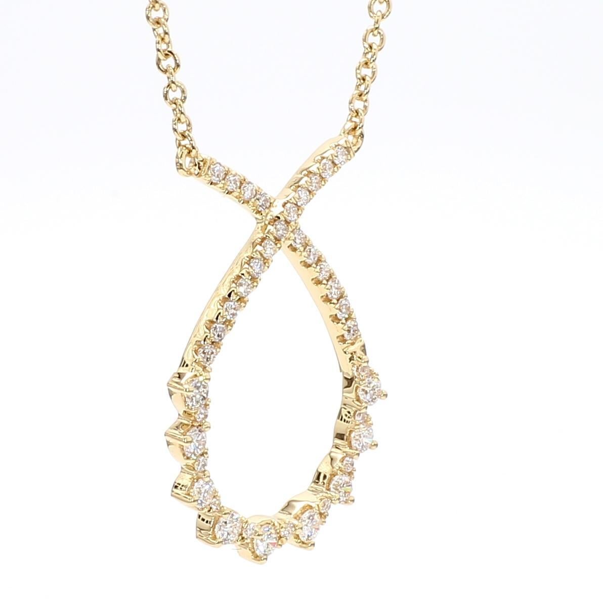 Taglio rotondo Collana a goccia in oro giallo con diamante tondo bianco naturale da 0.26 carati TW in vendita