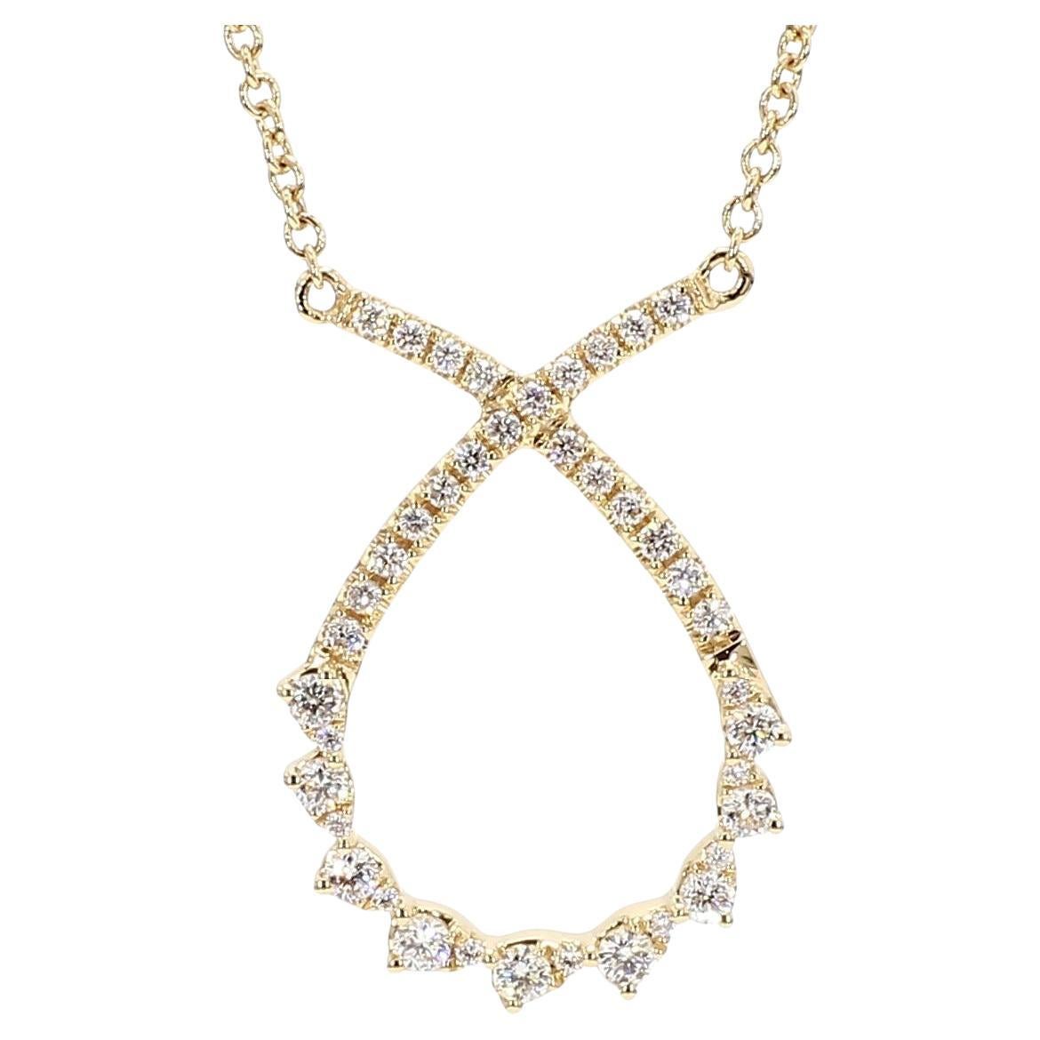 Natural White Round Diamond 0.26 Carat TW Yellow Gold Drop Necklace