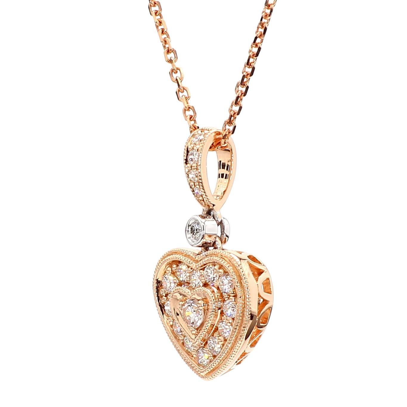 L'intriguant pendentif en diamant de Raregemworld. Monté dans une belle monture en or rose et blanc 18 carats avec des diamants blancs de taille ronde naturelle. Ce pendentif est garanti pour impressionner et enrichir votre collection