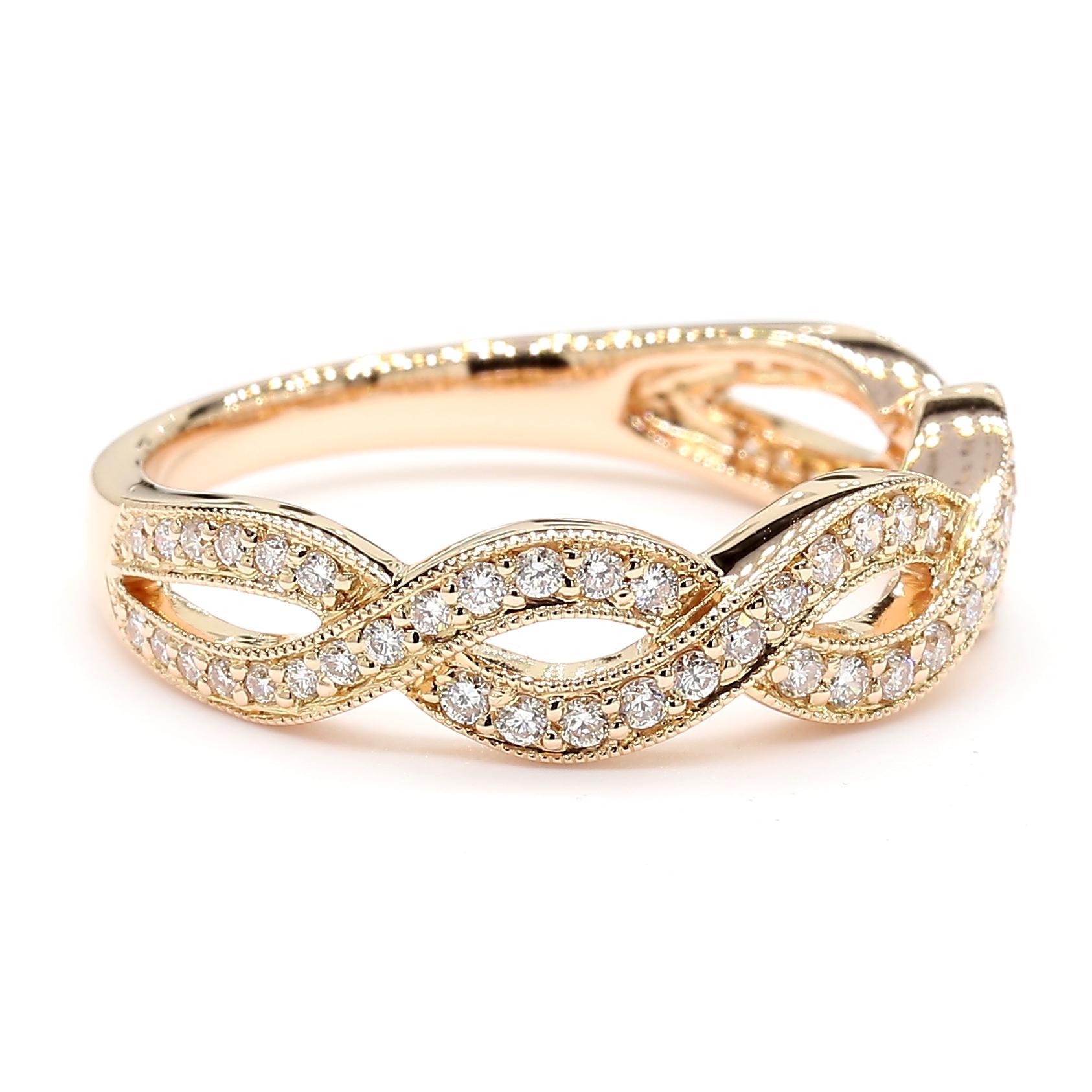 Contemporary Natural White Round Diamond 0.32 Carat TW Rose Gold Cocktail Band For Sale