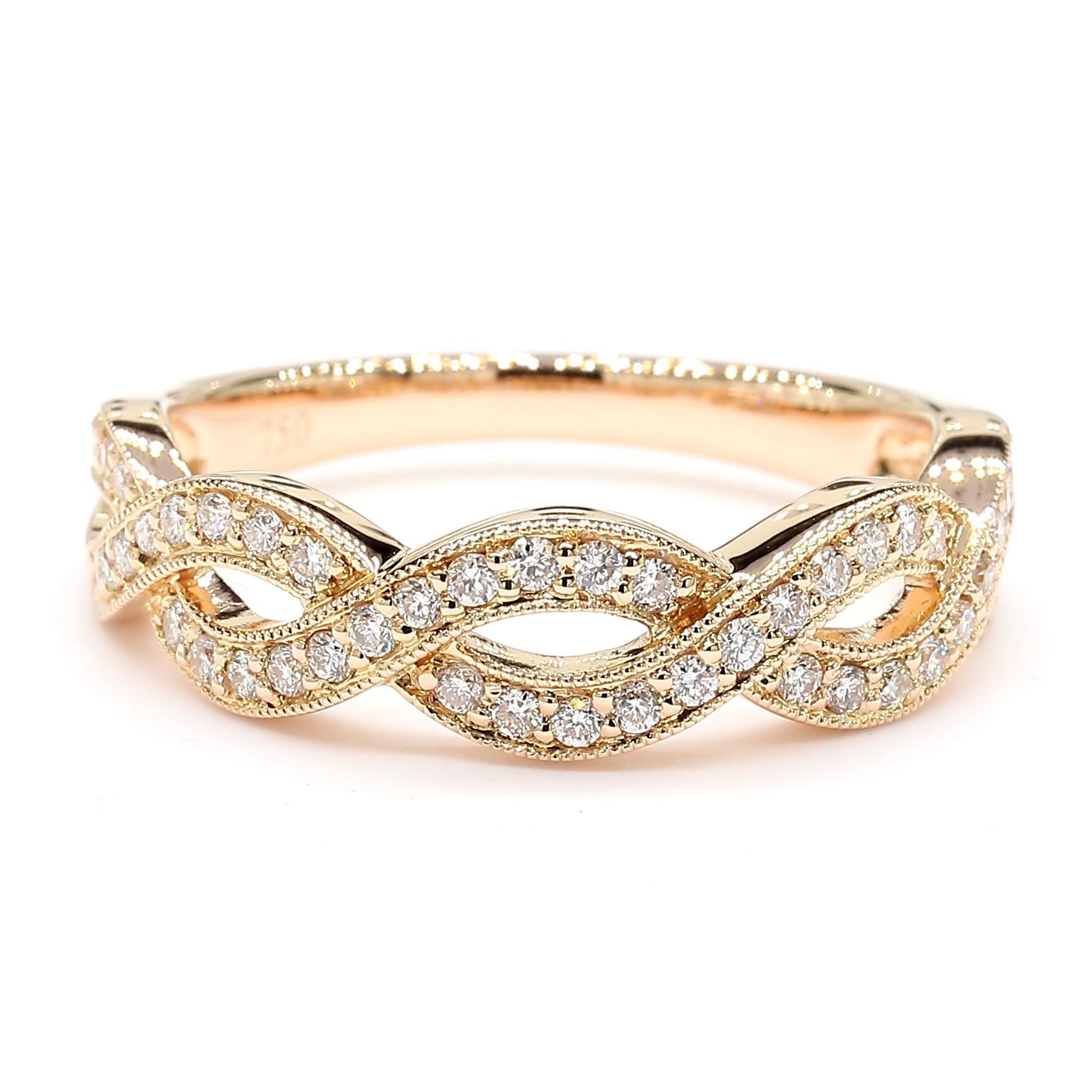 Round Cut Natural White Round Diamond 0.32 Carat TW Rose Gold Cocktail Band For Sale