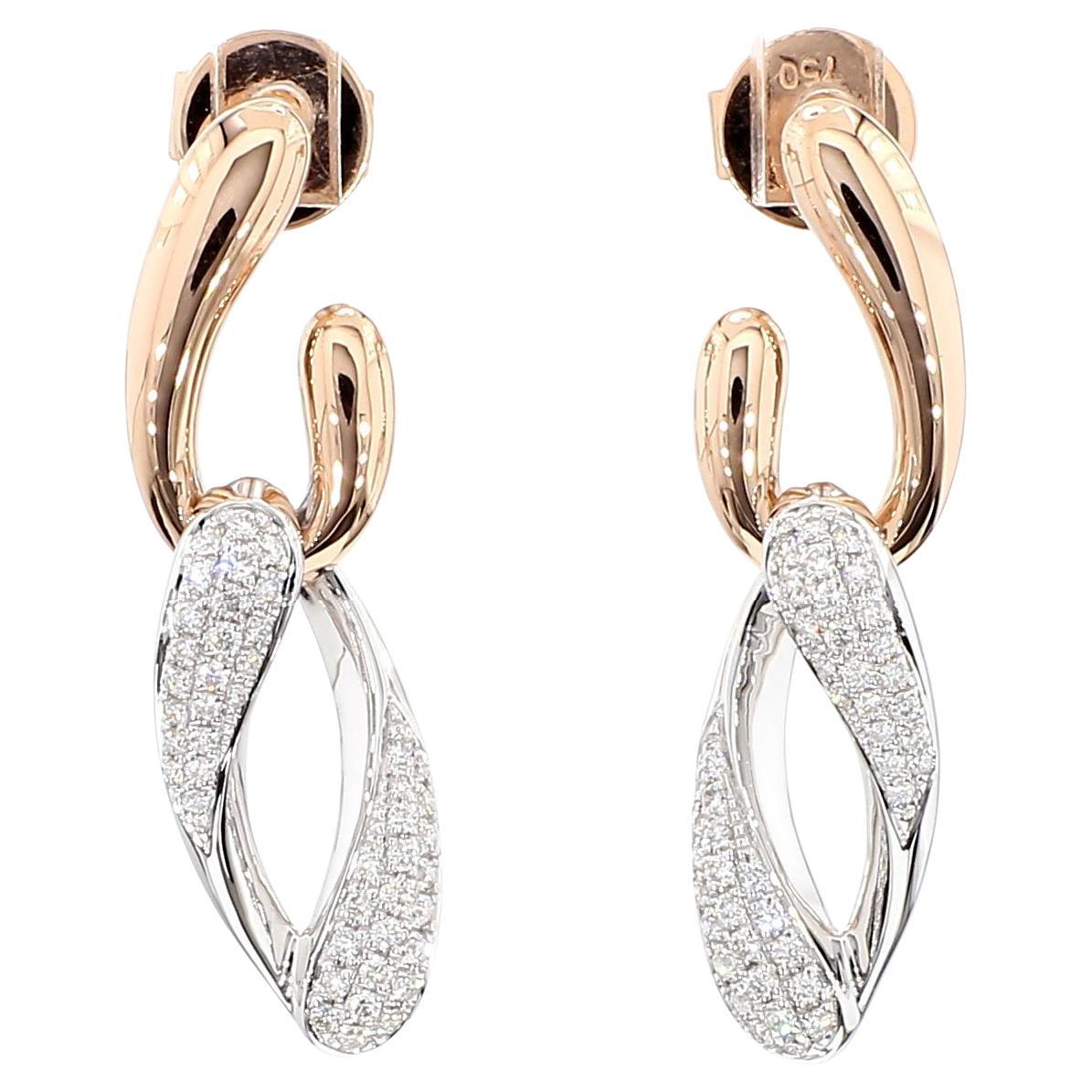 Natural White Round Diamond 0.33 Carat TW Rose Gold Dangle Earrings