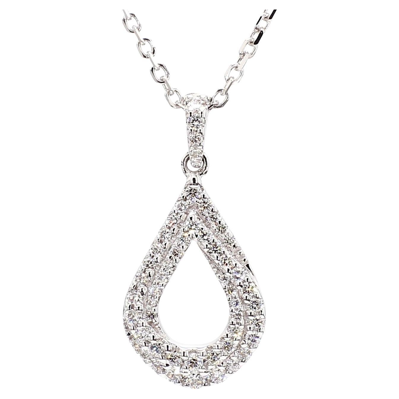 Colgante de gota de oro blanco con diamante redondo blanco natural de 0.34 quilates TW