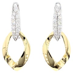 Natural White Round Diamond 0.37 Carat TW Gold Dangle Earrings