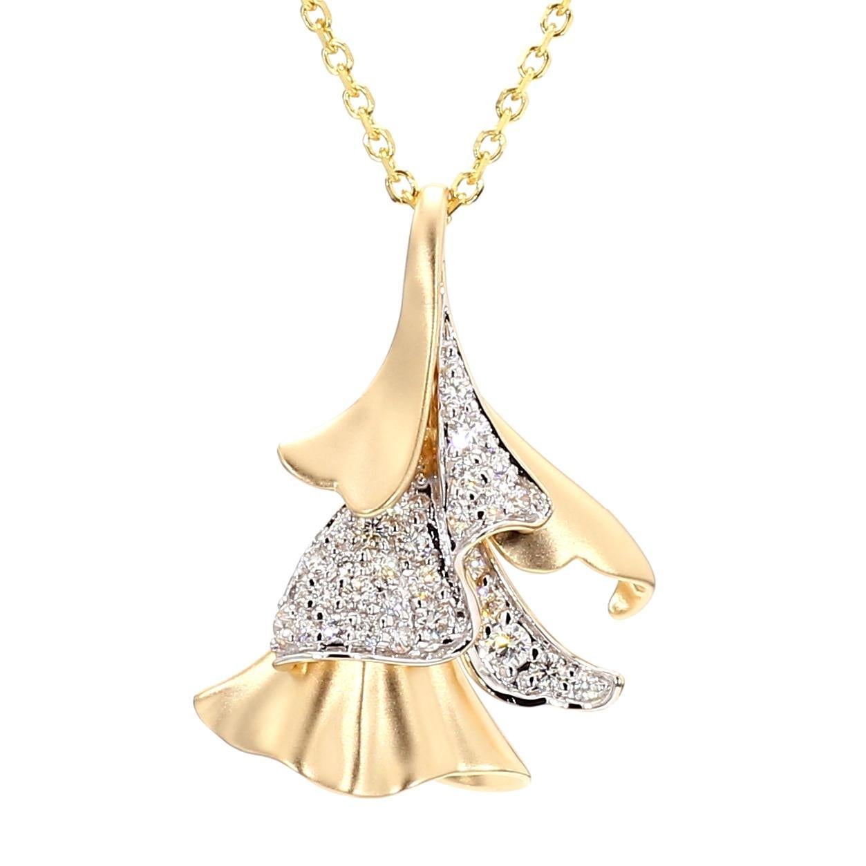 Contemporain Pendentif en or jaune avec diamants ronds blancs naturels de 0.41 carat poids total en vente