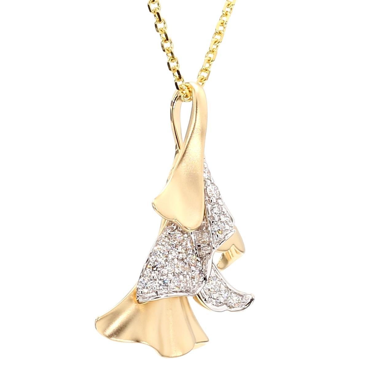 Taille ronde Pendentif en or jaune avec diamants ronds blancs naturels de 0.41 carat poids total en vente