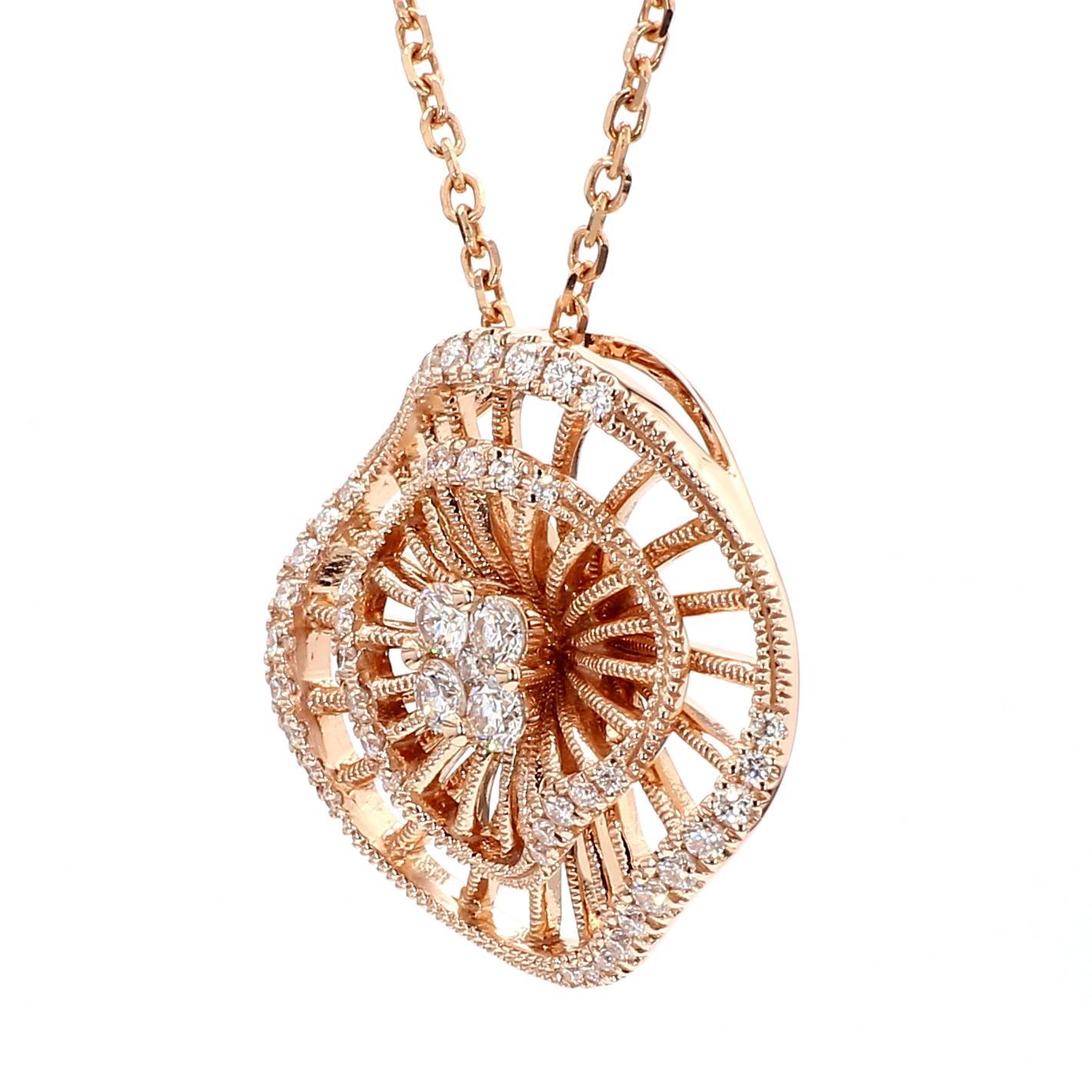 L'intriguant pendentif en diamant de Raregemworld. Monté dans une belle monture en or rose 14 carats avec des diamants blancs de taille ronde naturelle. Ce pendentif est garanti pour impressionner et enrichir votre collection personnelle.

Poids