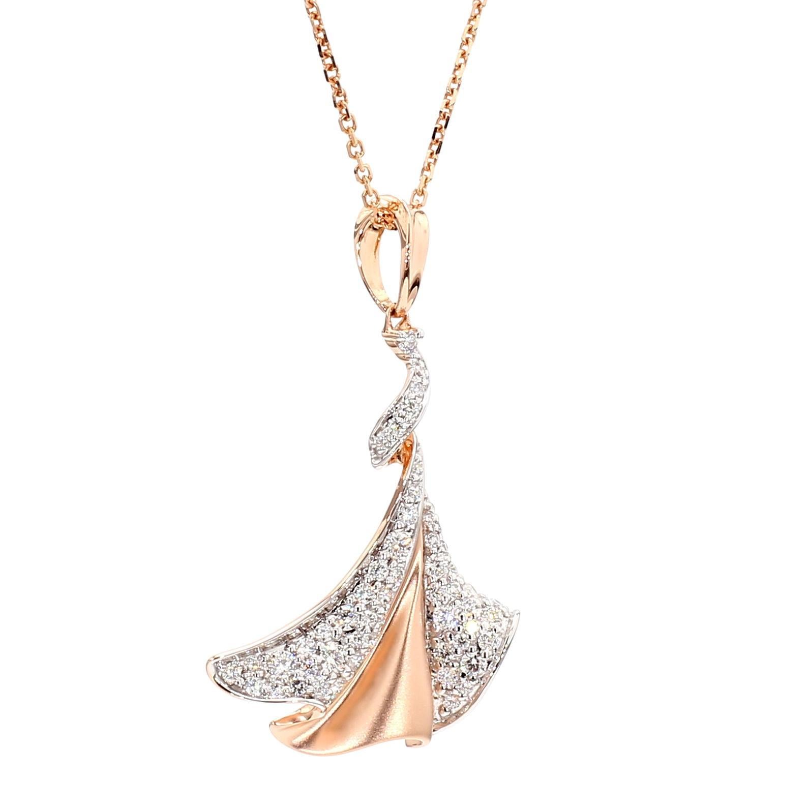 Taille ronde Pendentif en or rose avec diamants ronds blancs naturels de 0.46 carat poids total en vente