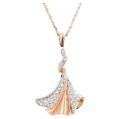 Natural White Round Diamond 0.46 Carat TW Rose Gold Drop Pendant