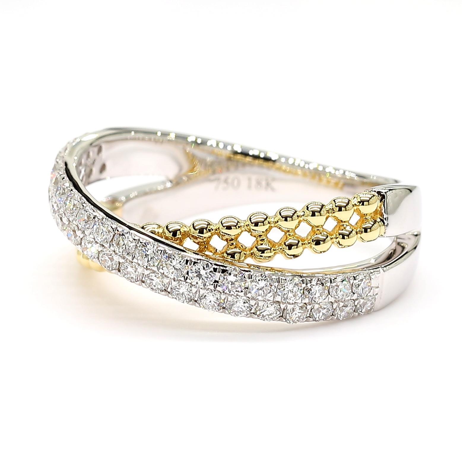 Das schöne Diamant-Cocktailband von RareGemWorld. Montiert in einer schönen Fassung aus 18K Gelb- und Weißgold mit natürlichen runden weißen Diamanten. Dieses Band wird Sie garantiert beeindrucken und Ihre persönliche Sammlung