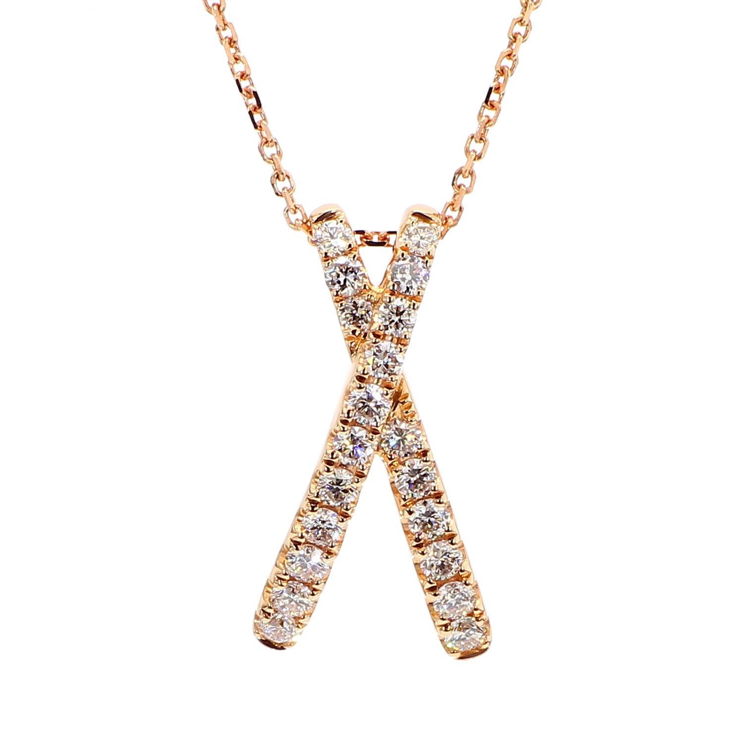 Taille ronde Pendentif en or rose avec diamants ronds blancs naturels de 0.55 carat poids total en vente