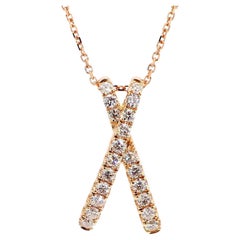 Natural White Round Diamond 0.55 Carat TW Rose Gold Drop Pendant