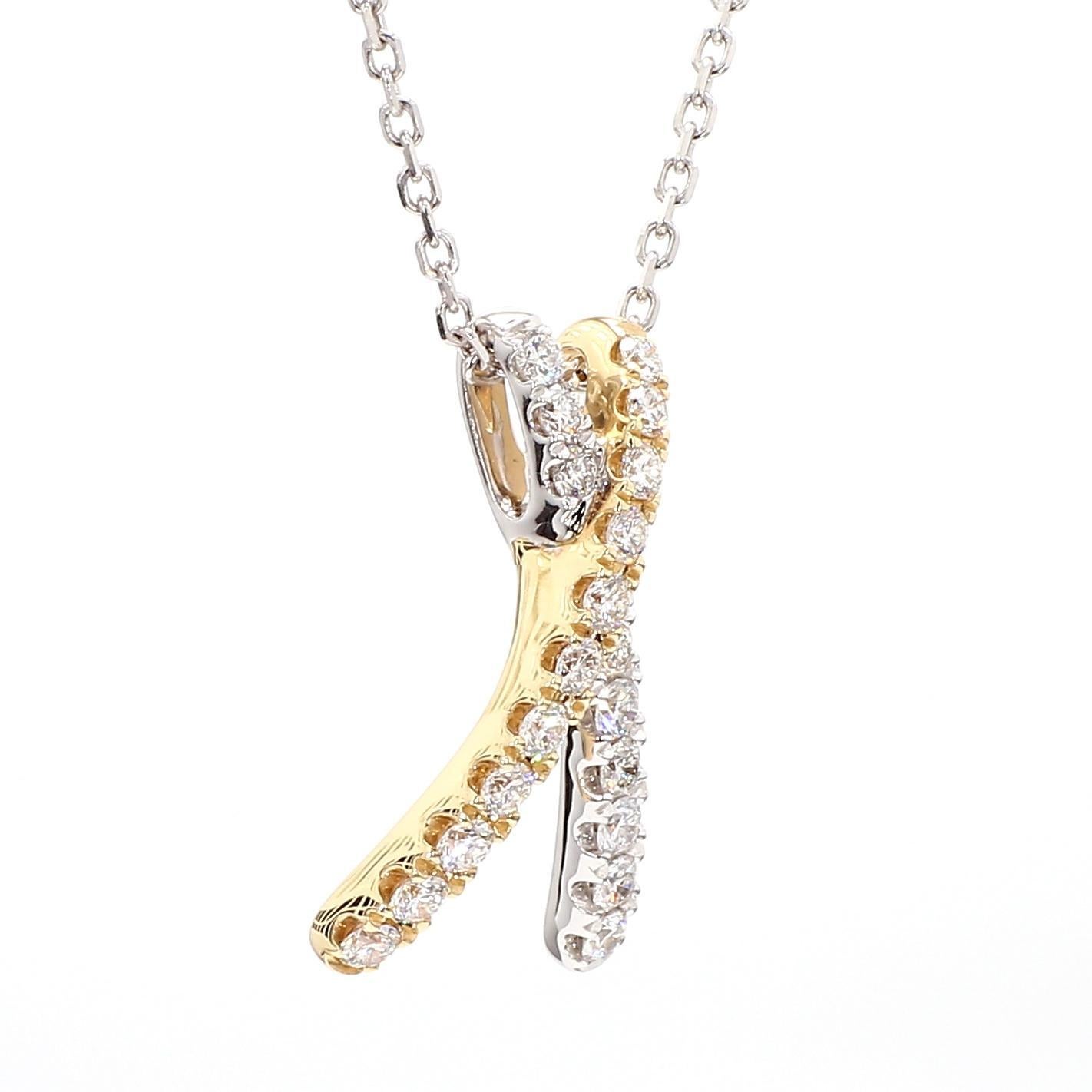 Taille ronde Pendentif en or jaune avec diamants ronds blancs naturels de 0.56 carat poids total en vente