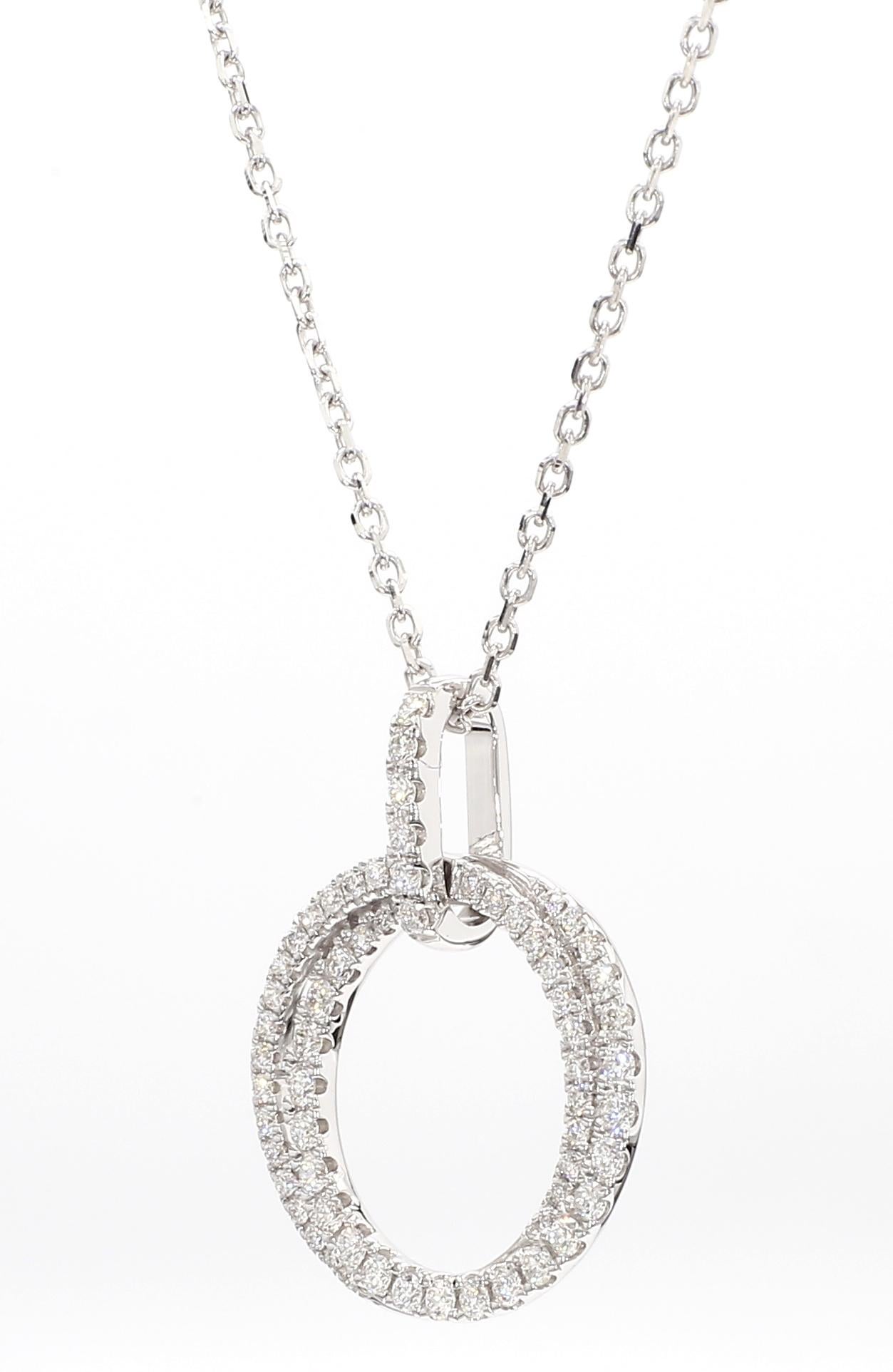 Contemporary Natural White Round Diamond 0.63 Carat TW White Gold Drop Pendant For Sale