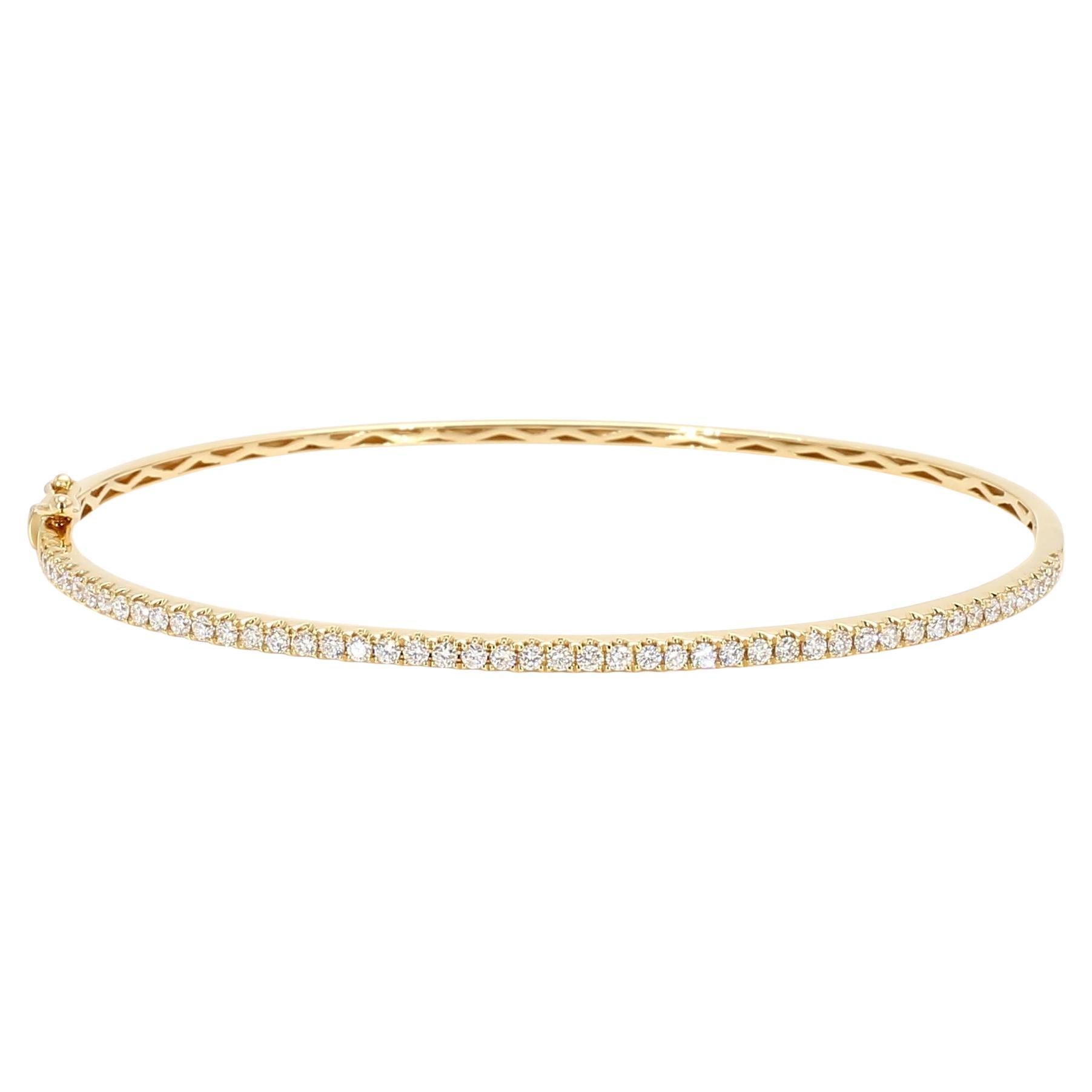 Natural White Round Diamond 0.64 Carat TW Yellow Gold Cuff Bracelet