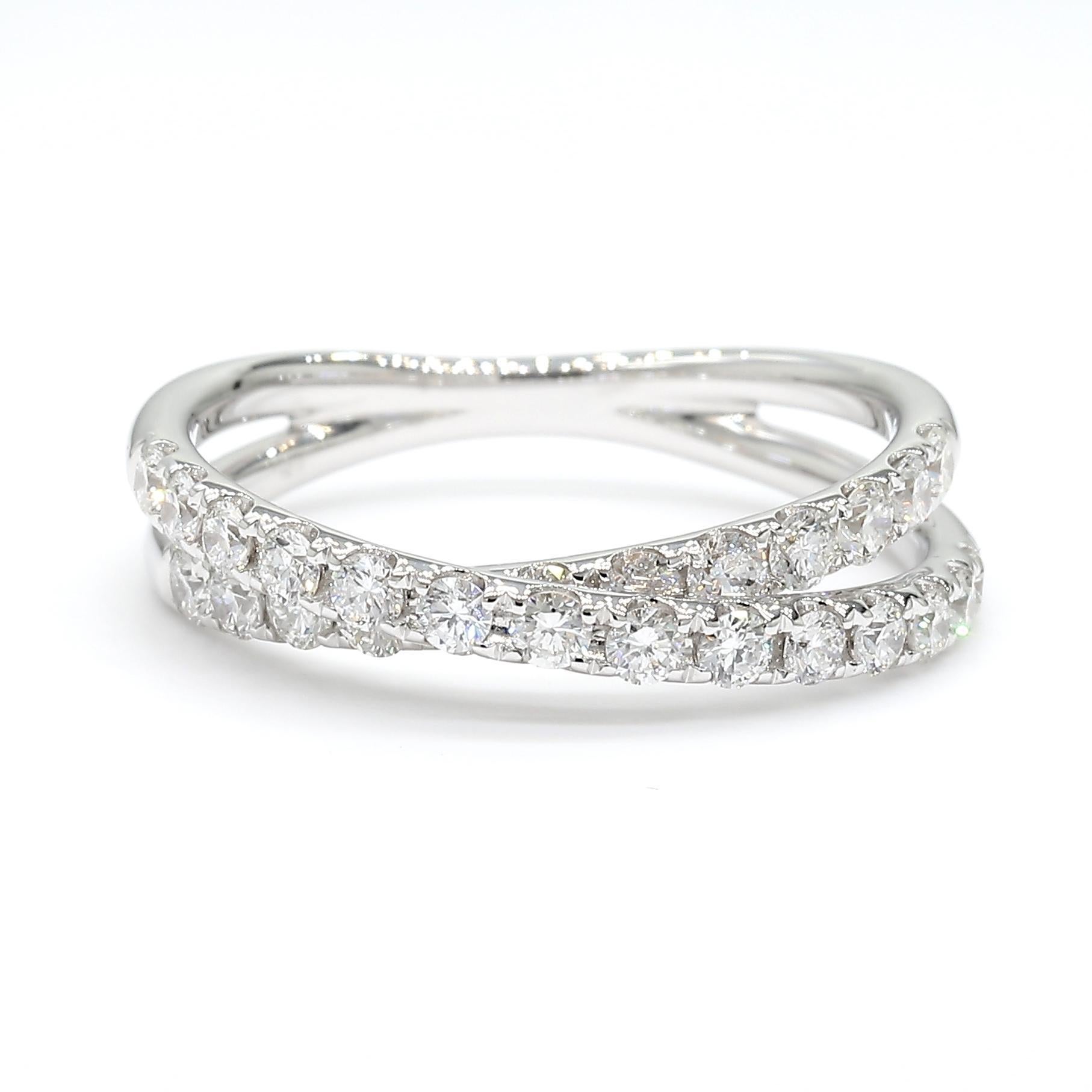 Contemporary Natural White Round Diamond 0.69 Carat TW White Gold Cocktail Band For Sale