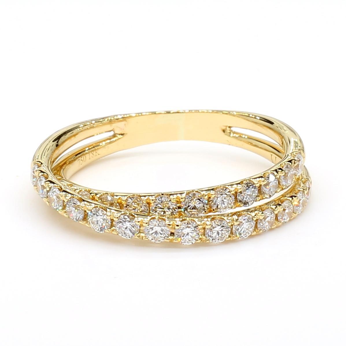 Contemporary Natural White Round Diamond 0.70 Carat TW Yellow Gold Cocktail Band For Sale