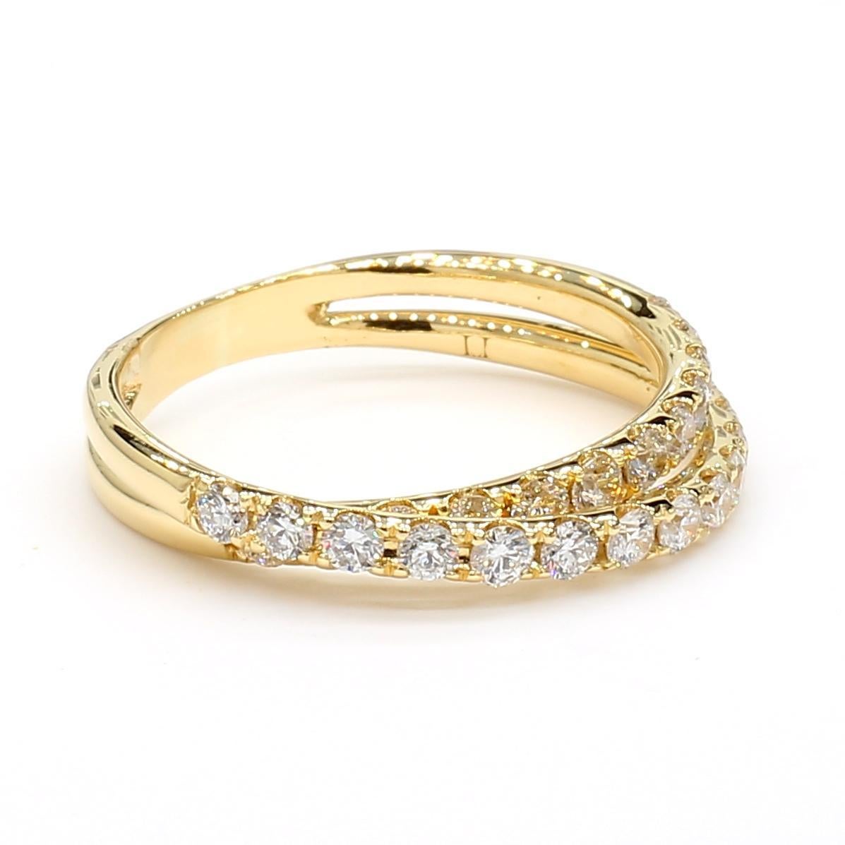 Round Cut Natural White Round Diamond 0.70 Carat TW Yellow Gold Cocktail Band For Sale