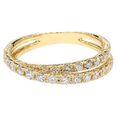 Natural White Round Diamond 0.70 Carat TW Yellow Gold Cocktail Band