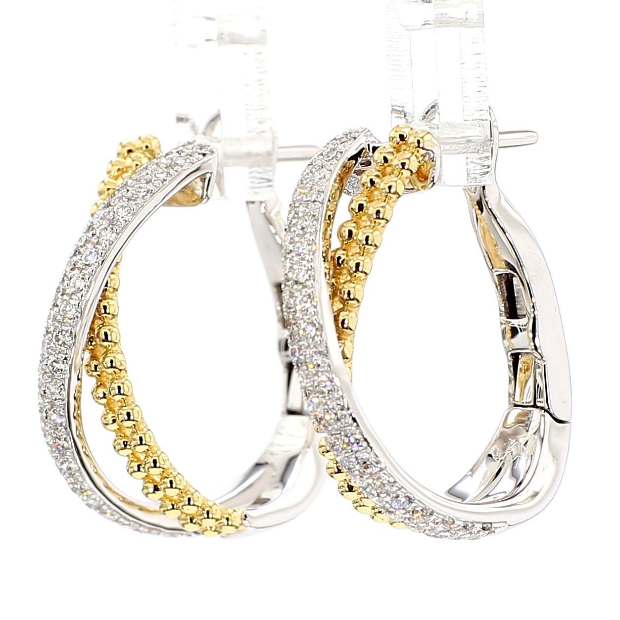 I bellissimi orecchini di diamanti di RareGemworld. Montato in una splendida montatura in oro giallo e bianco 18K con diamanti bianchi naturali a taglio rotondo. Questi orecchini sono garantiti per stupire e arricchire la tua collezione