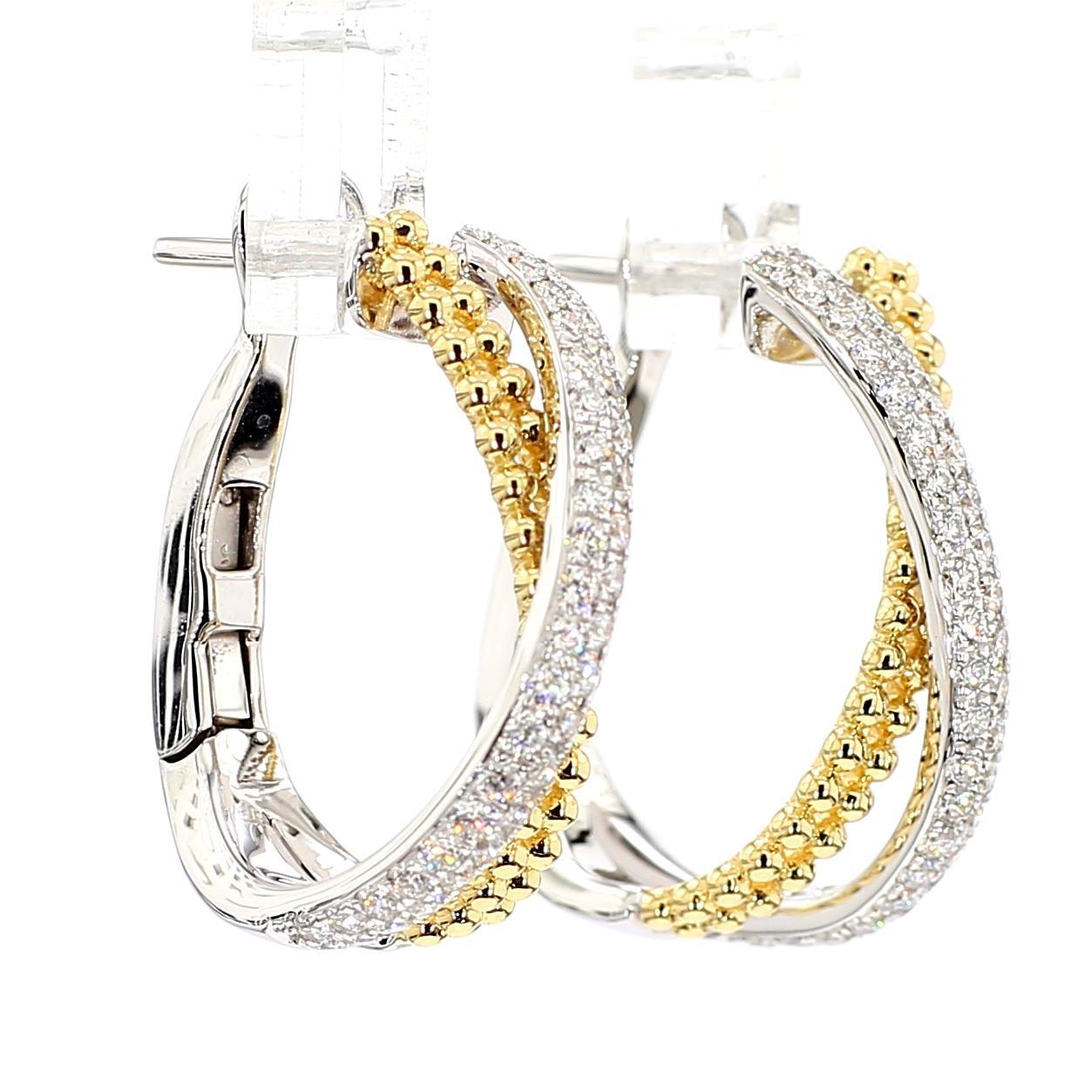 Taglio rotondo Orecchini a cerchio in oro con diamante bianco naturale rotondo da 0.72 carati TW in vendita