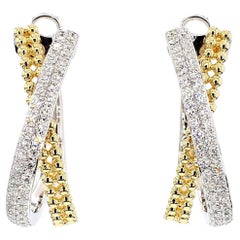 Natural White Round Diamond 0.72 Carat TW Gold Hoop Earrings