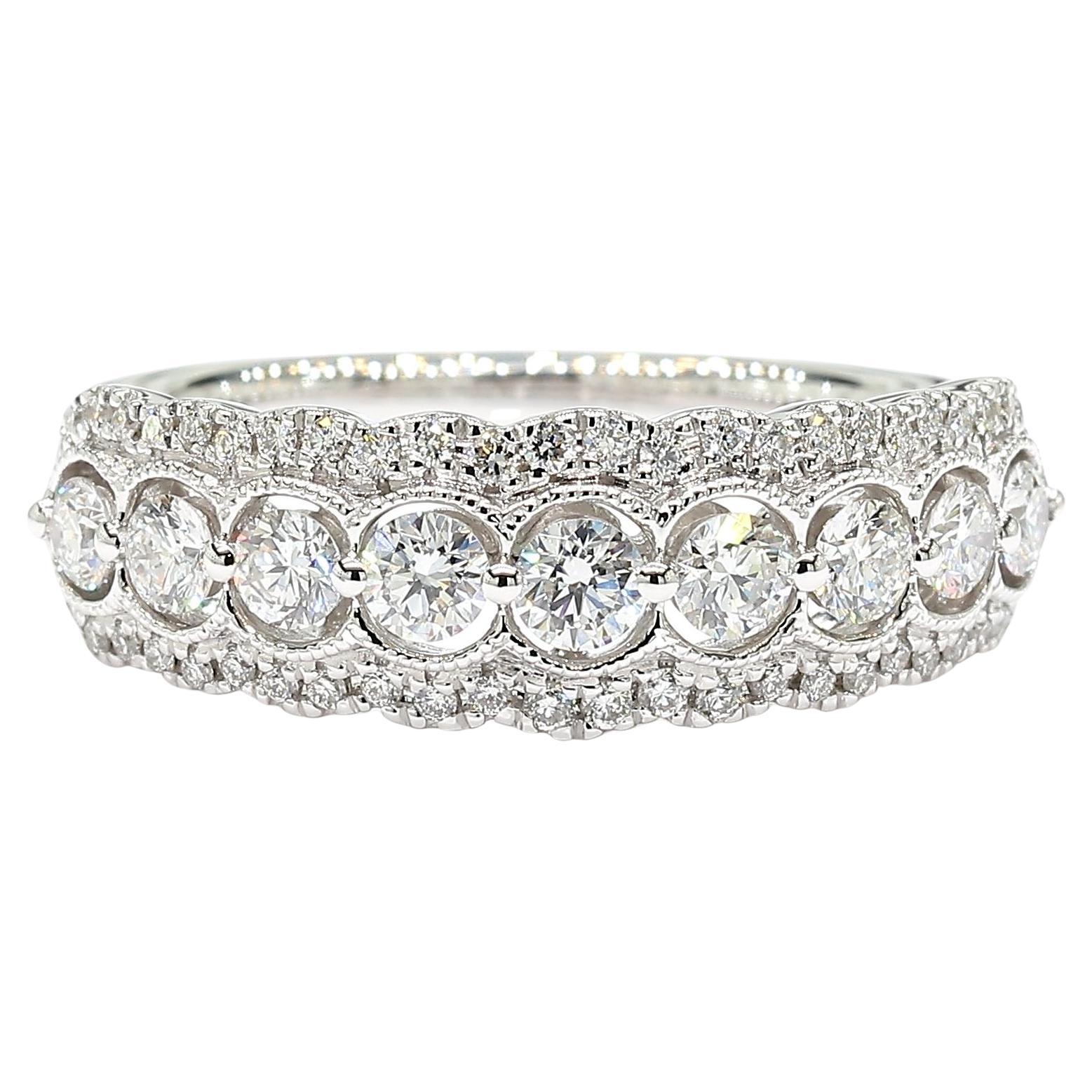 Natural White Round Diamond 0.74 Carat TW White Gold Cocktail Band