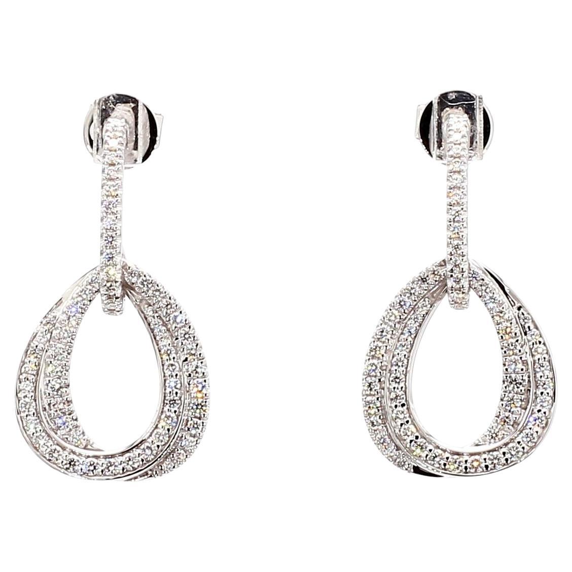 Natural White Round Diamond 0.75 Carat TW White Gold Drop Earrings
