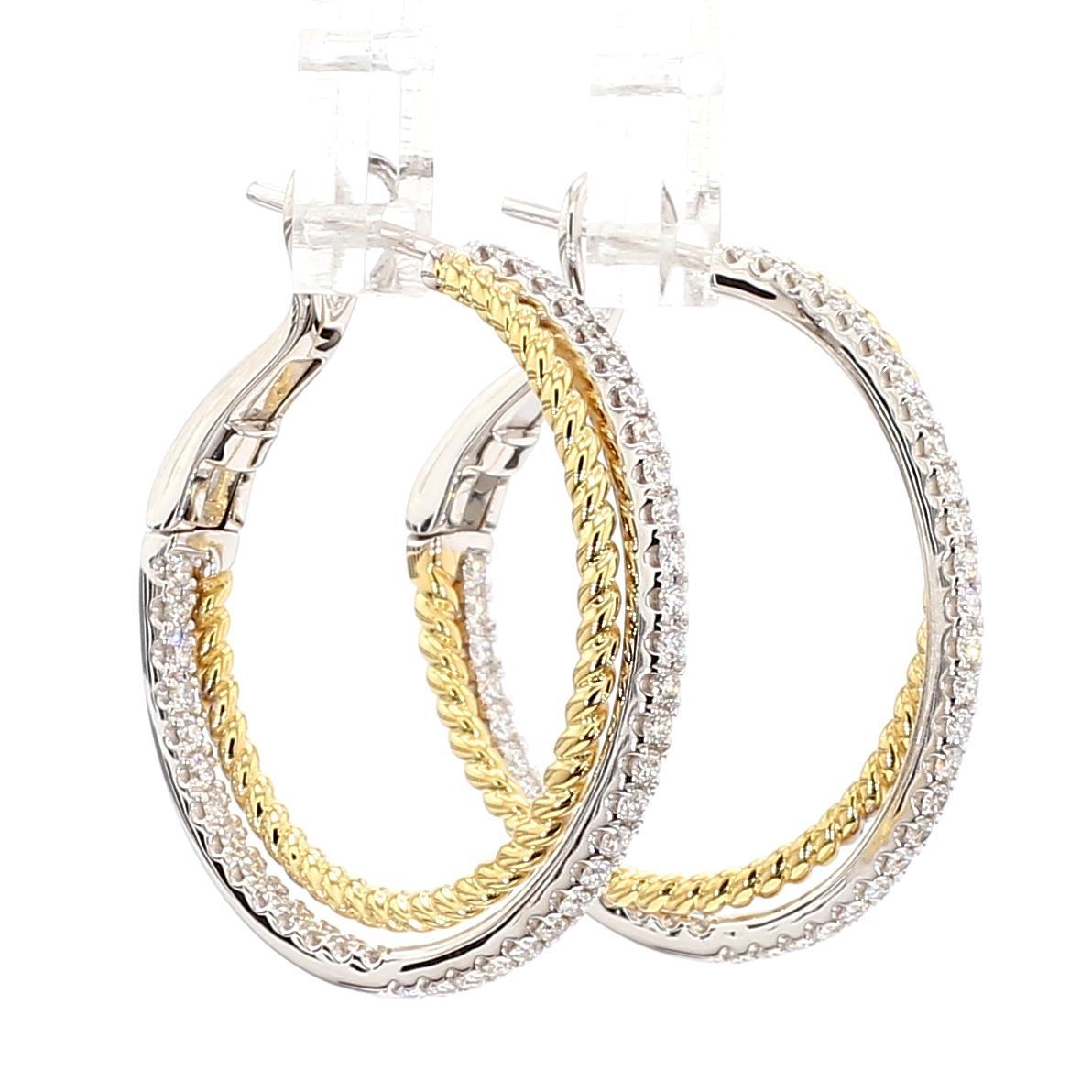 Taille ronde Boucles d'oreilles en or ornées de diamants blancs ronds naturels de 0.78 carats TW en vente