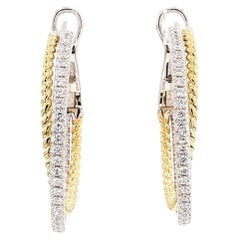 Natural White Round Diamond 0.78 Carat TW Gold Hoop Earrings