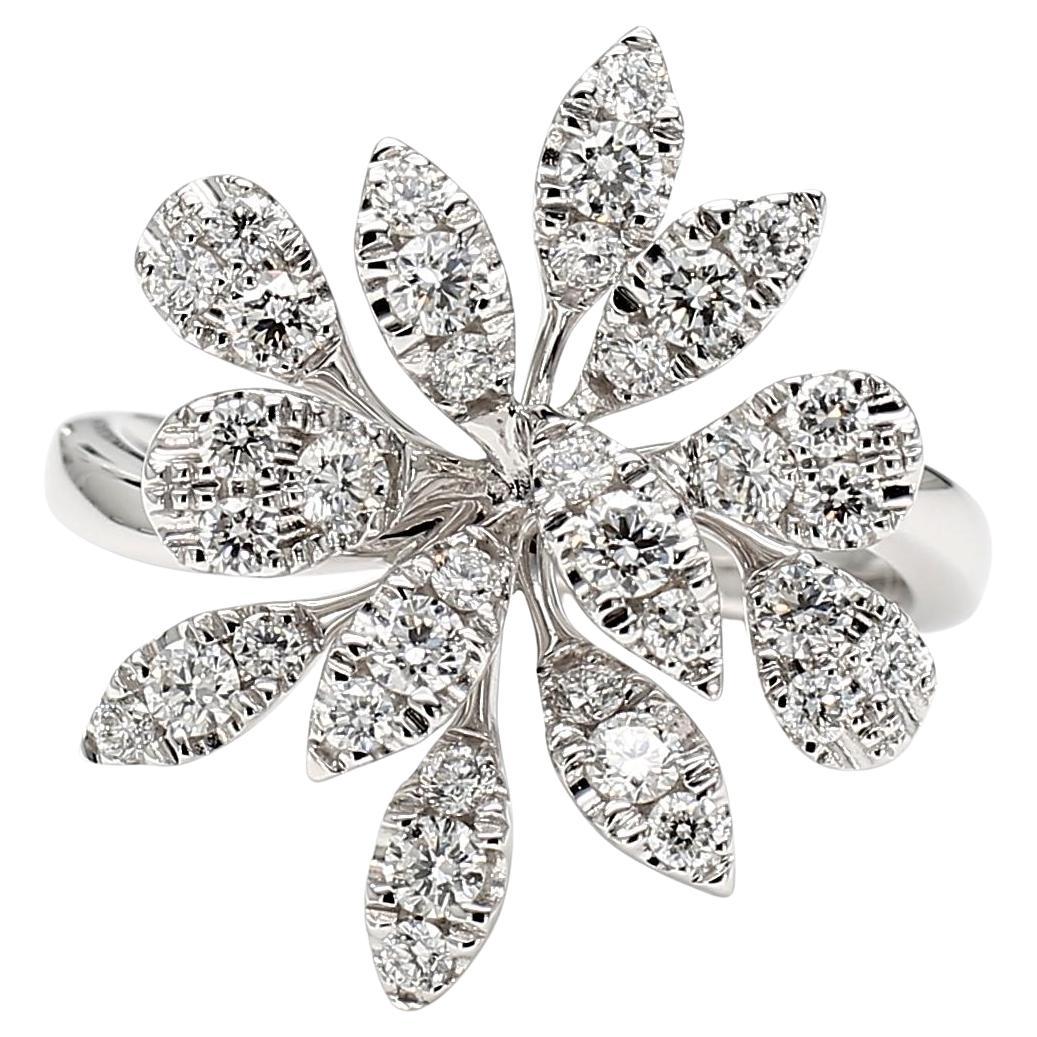 Natural White Round Diamond 0.78 Carat TW White Gold Cocktail Ring