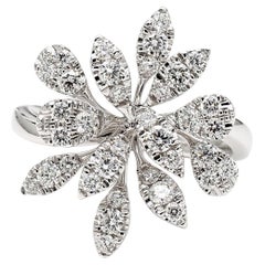 Natural White Round Diamond 0.78 Carat TW White Gold Cocktail Ring