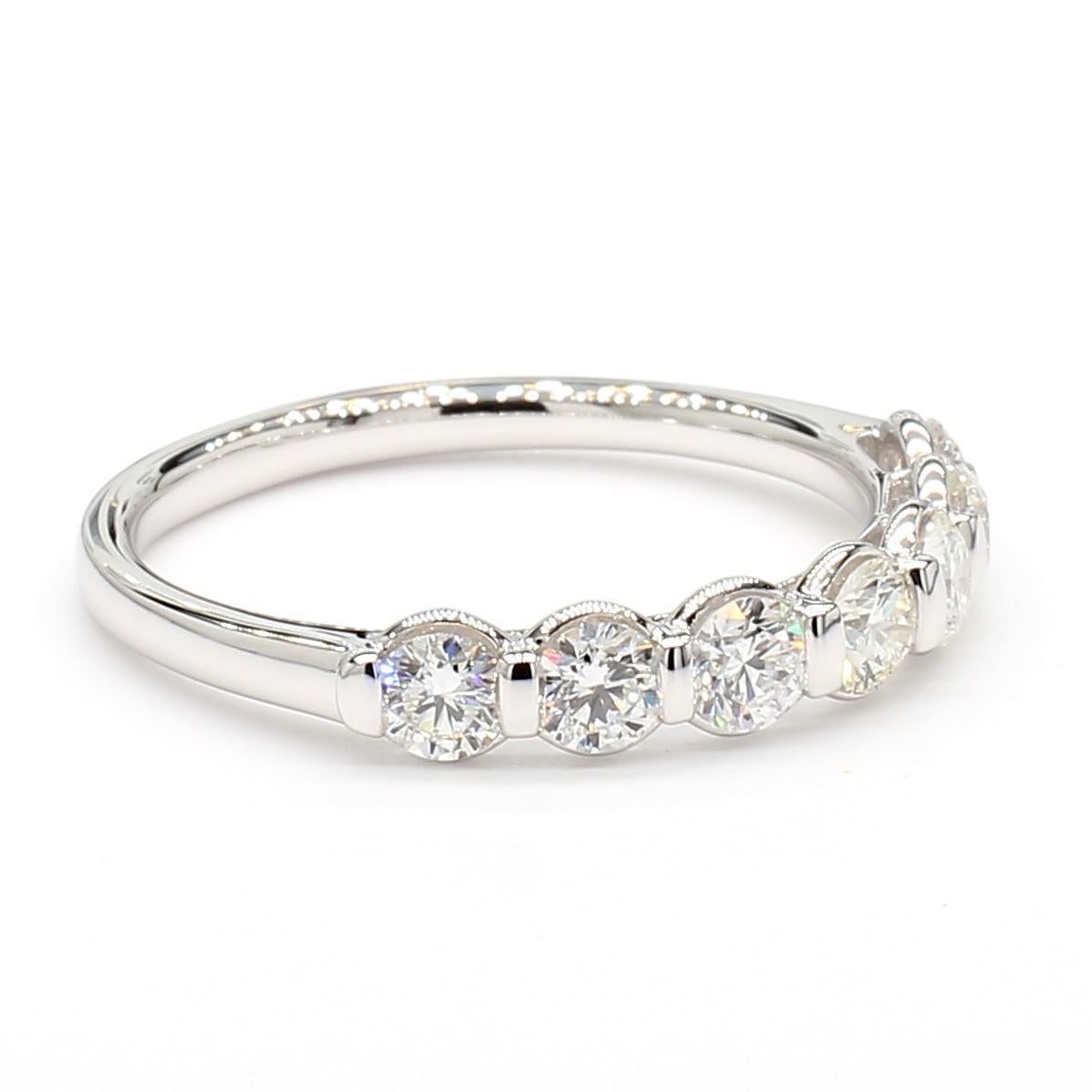 Contemporary Natural White Round Diamond 0.81 Carat TW White Gold Wedding Band For Sale