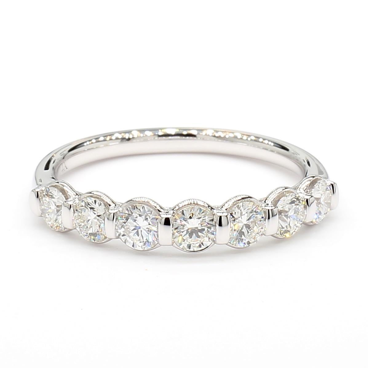 Round Cut Natural White Round Diamond 0.81 Carat TW White Gold Wedding Band For Sale