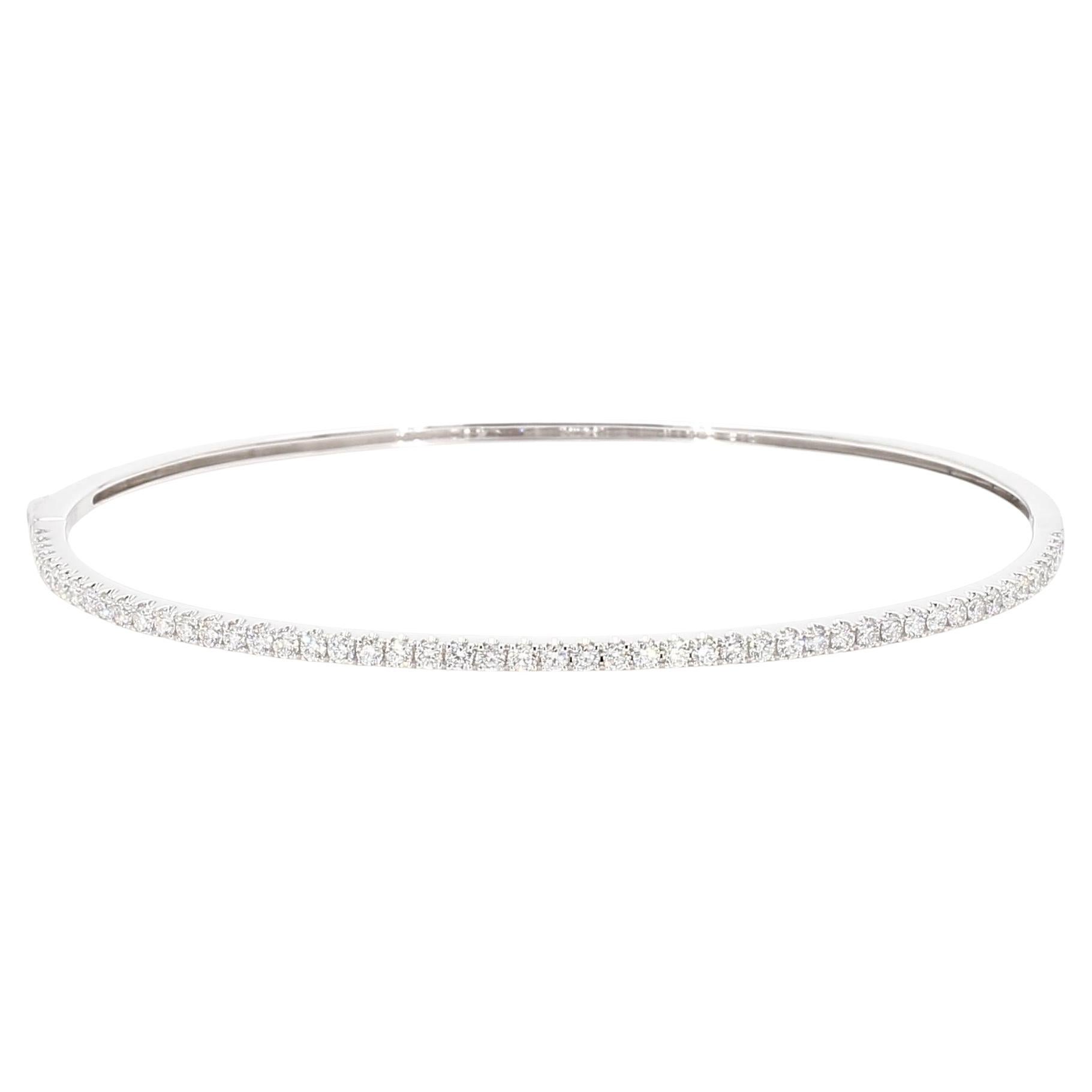 Natural White Round Diamond 0.82 Carat TW White Gold Cuff Bracelet