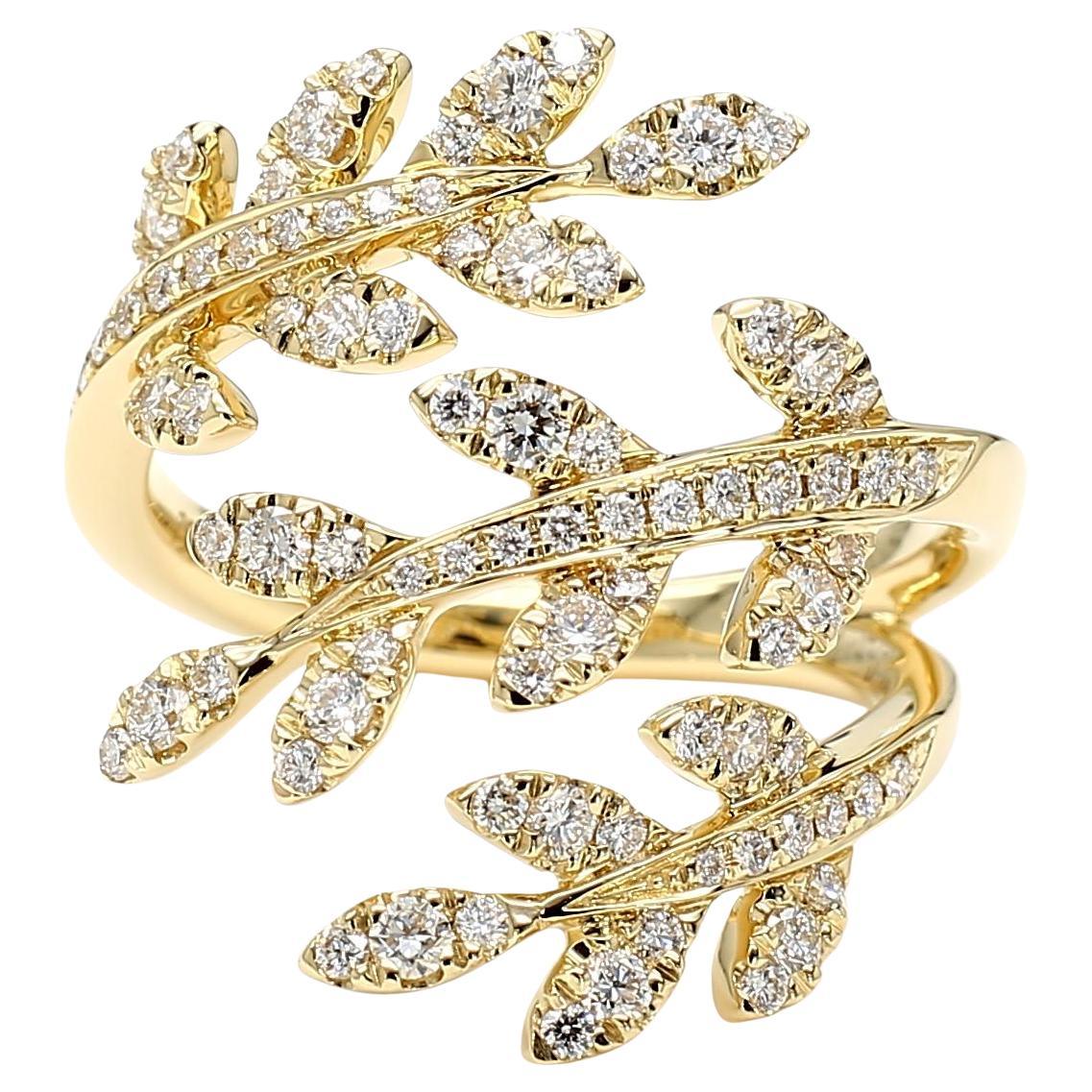 Natural White Round Diamond 0.82 Carat TW Yellow Gold Cocktail Ring