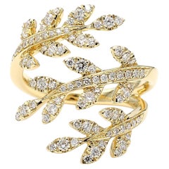 Natural White Round Diamond 0.82 Carat TW Yellow Gold Cocktail Ring