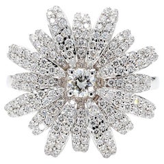 Natural White Round Diamond 0.83 Carat TW White Gold Cocktail Ring