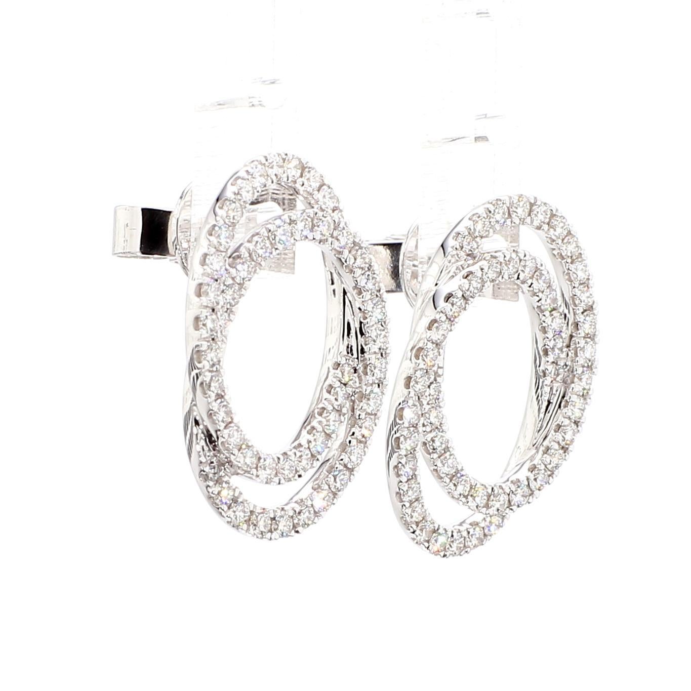 Contemporain Boucles d'oreilles en or blanc avec diamant rond blanc naturel de 0.85 carat TW en vente
